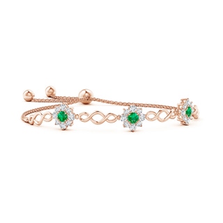 4mm AAA Infinity Emerald Station Bolo Bracelet with Floral Halo in Rose Gold