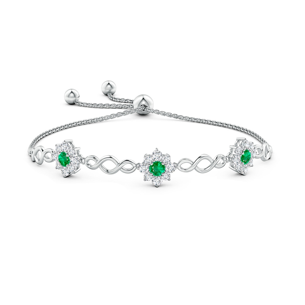 4mm AAA Infinity Emerald Station Bolo Bracelet with Floral Halo in White Gold Side-1