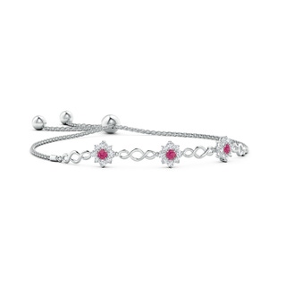 3mm AAAA Infinity Pink Sapphire Station Bolo Bracelet with Floral Halo in White Gold