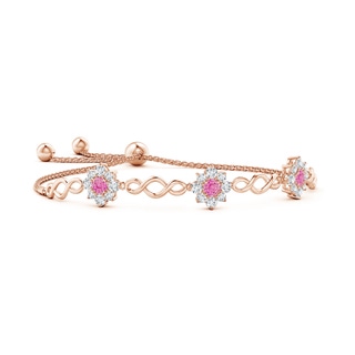 4mm AA Infinity Pink Sapphire Station Bolo Bracelet with Floral Halo in Rose Gold