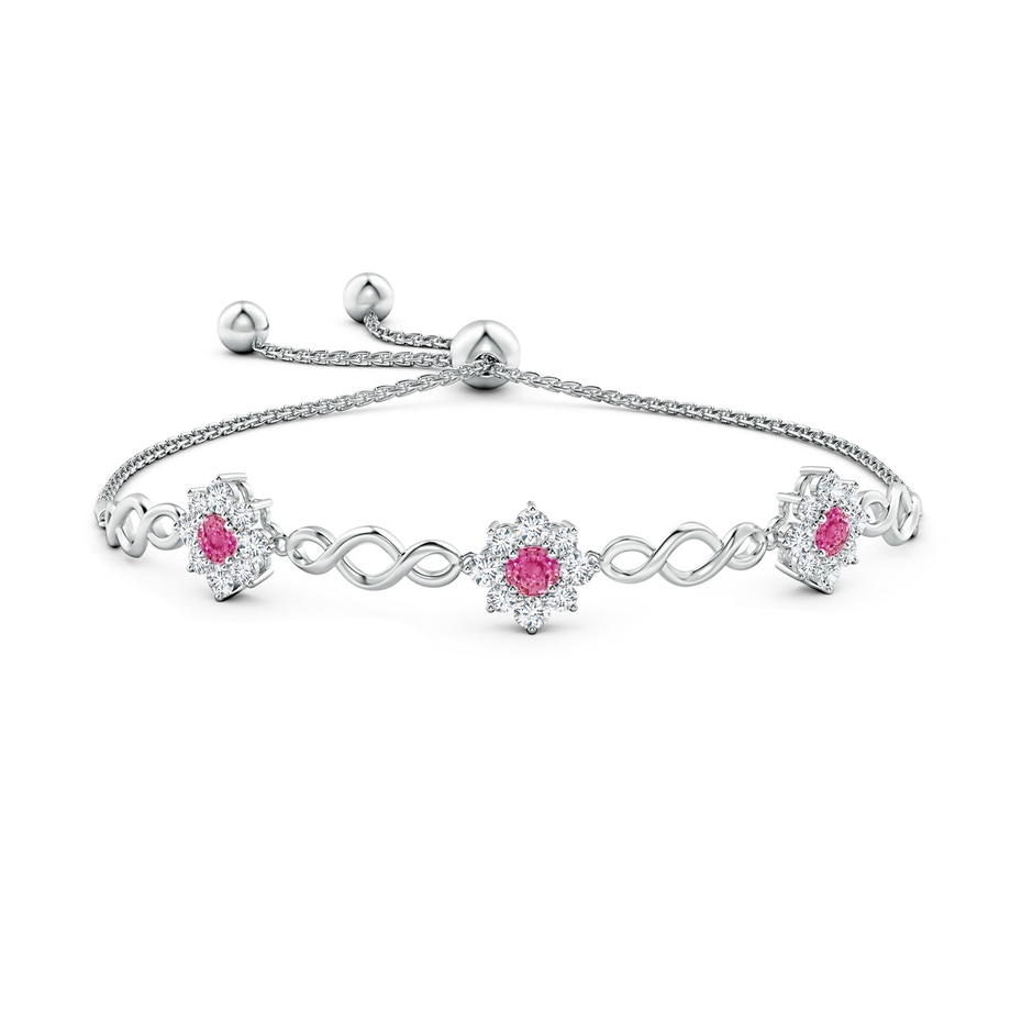 4mm AAA Infinity Pink Sapphire Station Bolo Bracelet with Floral Halo in White Gold side-1