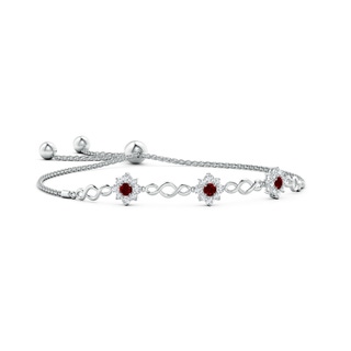 3mm Lab-Grown Infinity Ruby Station Bolo Bracelet with Floral Halo in White Gold