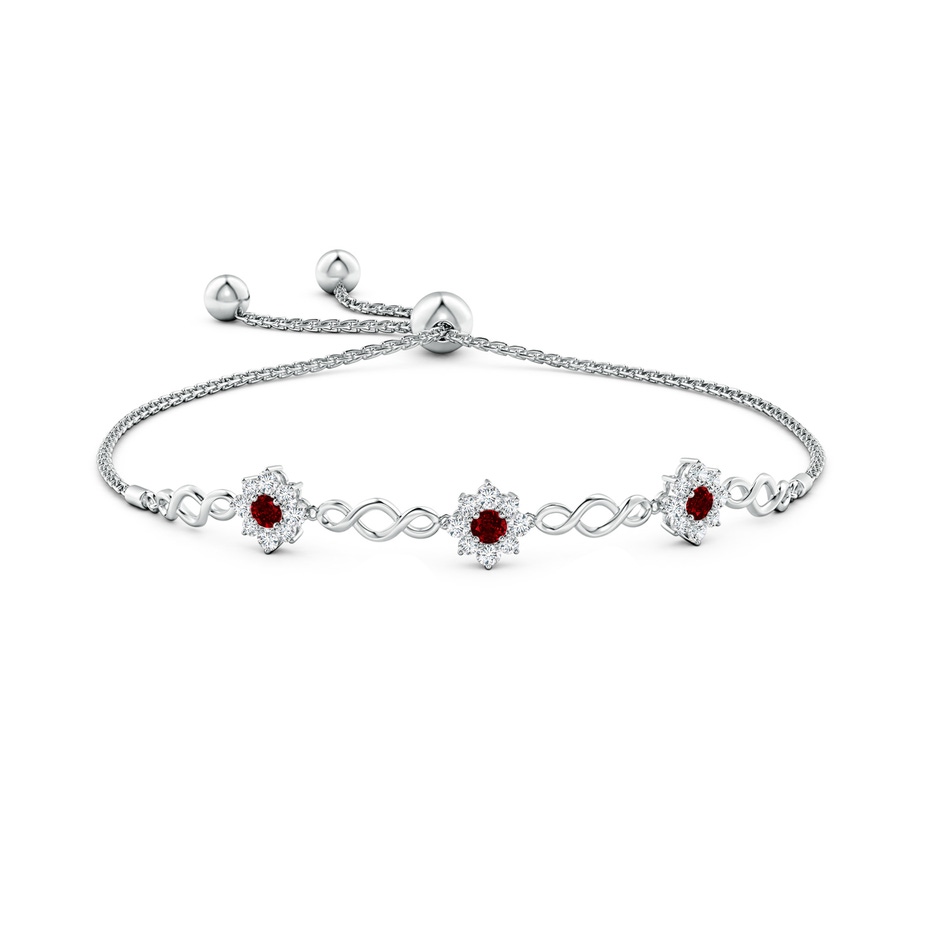 3mm Lab-Grown Infinity Ruby Station Bolo Bracelet with Floral Halo in White Gold side-1