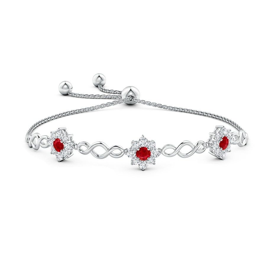 4mm AAA Infinity Ruby Station Bolo Bracelet with Floral Halo in White Gold side-1