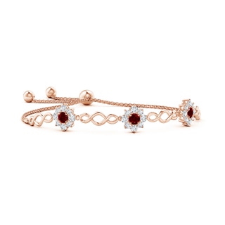 4mm Lab-Grown Infinity Ruby Station Bolo Bracelet with Floral Halo in Rose Gold