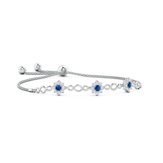 3mm AAA Infinity Sapphire Station Bolo Bracelet with Floral Halo in White Gold