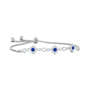 3mm AAAA Infinity Sapphire Station Bolo Bracelet with Floral Halo in White Gold