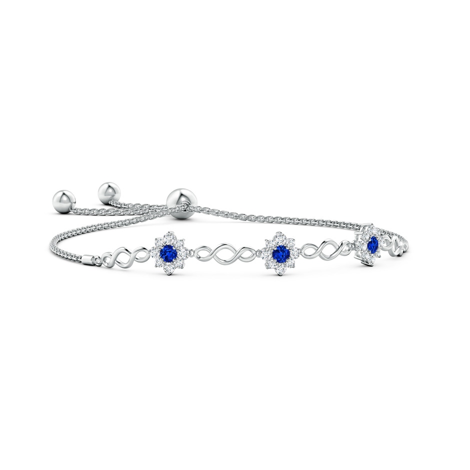 3mm AAAA Infinity Sapphire Station Bolo Bracelet with Floral Halo in White Gold 