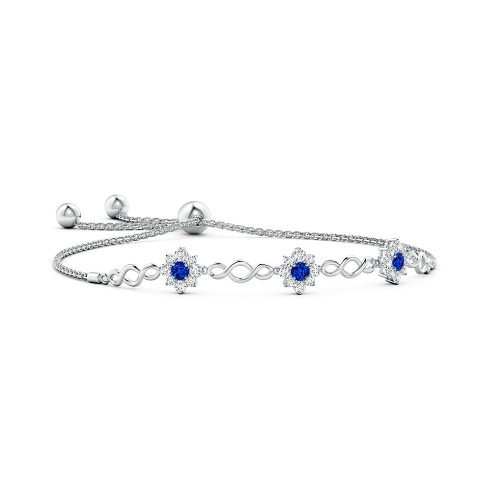 3mm AAAA Infinity Sapphire Station Bolo Bracelet with Floral Halo in White Gold
