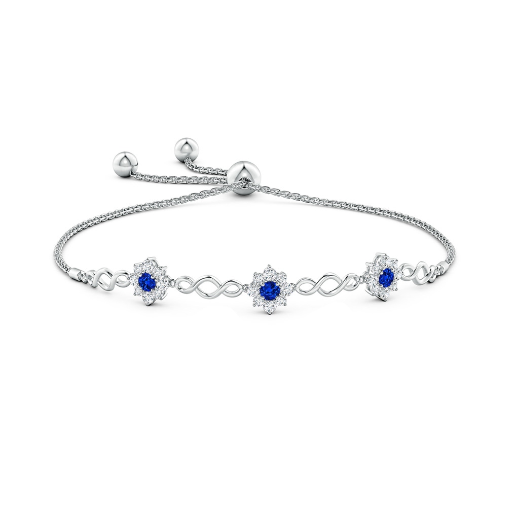 3mm AAAA Infinity Sapphire Station Bolo Bracelet with Floral Halo in White Gold Side-1