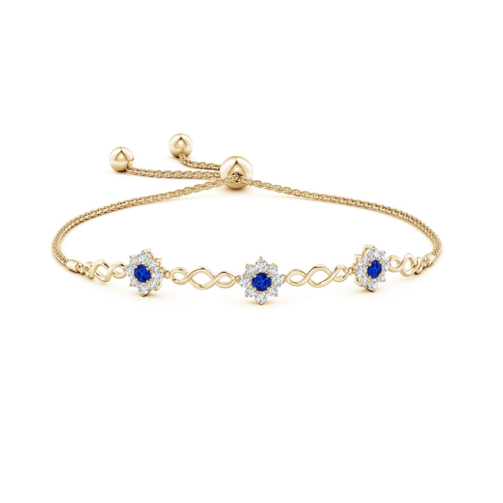 3mm AAAA Infinity Sapphire Station Bolo Bracelet with Floral Halo in Yellow Gold Side-1