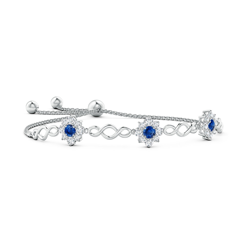 4mm AAA Infinity Sapphire Station Bolo Bracelet with Floral Halo in White Gold 