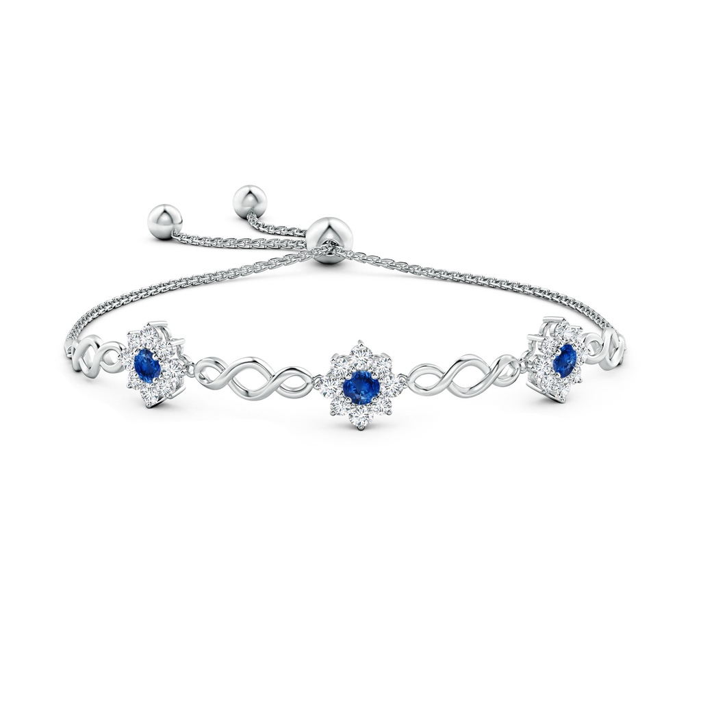4mm AAA Infinity Sapphire Station Bolo Bracelet with Floral Halo in White Gold Side-1