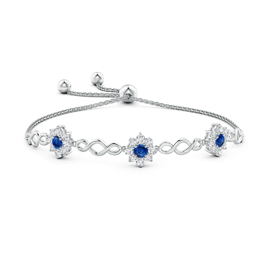 4mm AAA Infinity Sapphire Station Bolo Bracelet with Floral Halo in White Gold side-1