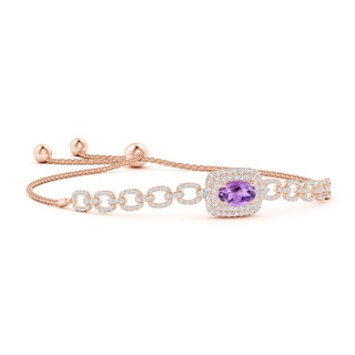 8x6mm A Oval Amethyst and Diamond Chain Link Bolo Bracelet in Rose Gold
