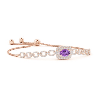 8x6mm AA Oval Amethyst and Diamond Chain Link Bolo Bracelet in Rose Gold