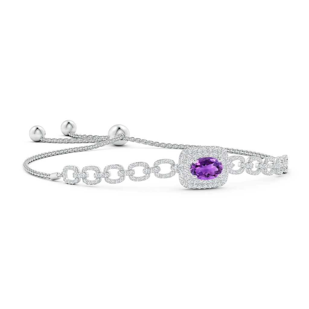 8x6mm AAA Oval Amethyst and Diamond Chain Link Bolo Bracelet in White Gold