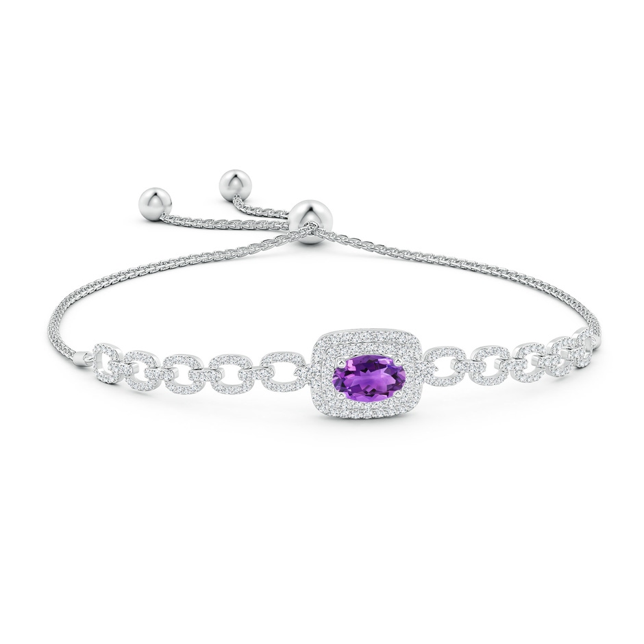 8x6mm AAA Oval Amethyst and Diamond Chain Link Bolo Bracelet in White Gold side-1