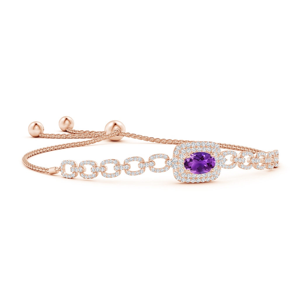 8x6mm AAAA Oval Amethyst and Diamond Chain Link Bolo Bracelet in Rose Gold