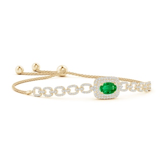 8x6mm AAA Oval Emerald and Diamond Chain Link Bolo Bracelet in Yellow Gold