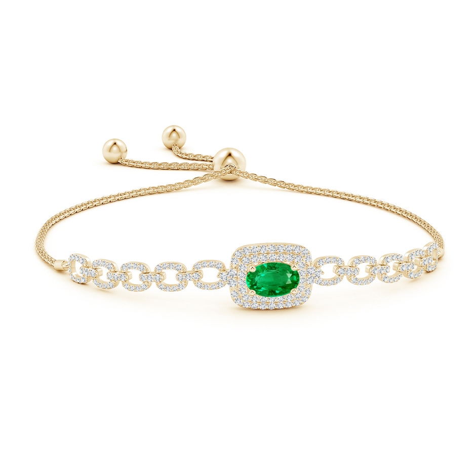 8x6mm AAA Oval Emerald and Diamond Chain Link Bolo Bracelet in Yellow Gold side-1