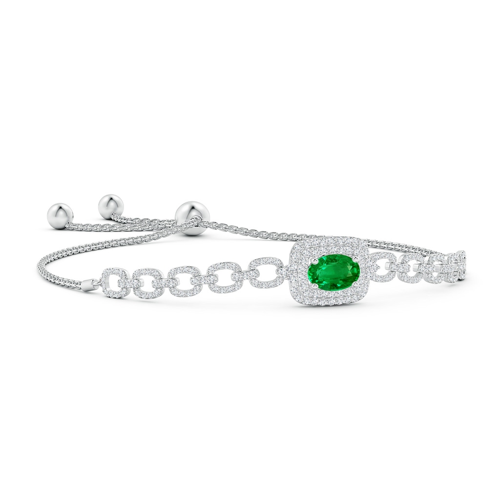 8x6mm AAAA Oval Emerald and Diamond Chain Link Bolo Bracelet in White Gold
