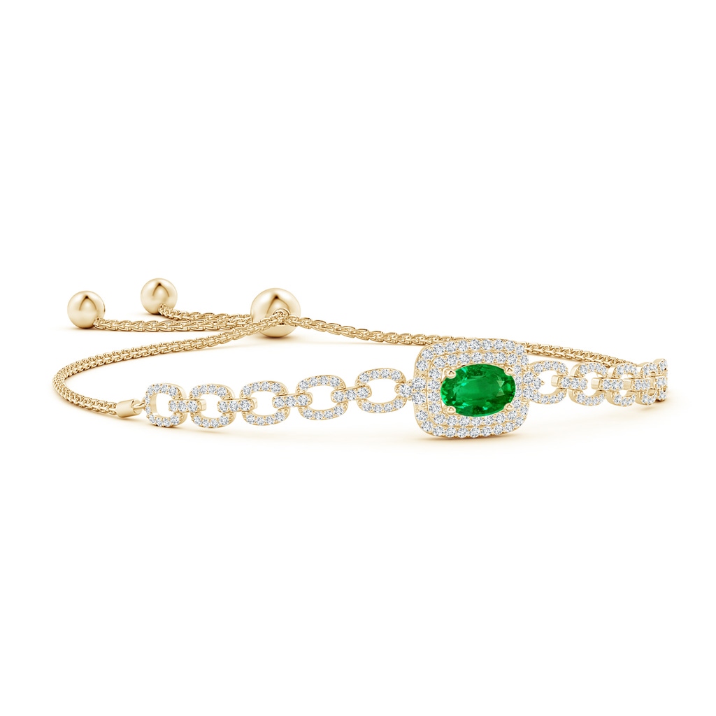 8x6mm AAAA Oval Emerald and Diamond Chain Link Bolo Bracelet in Yellow Gold