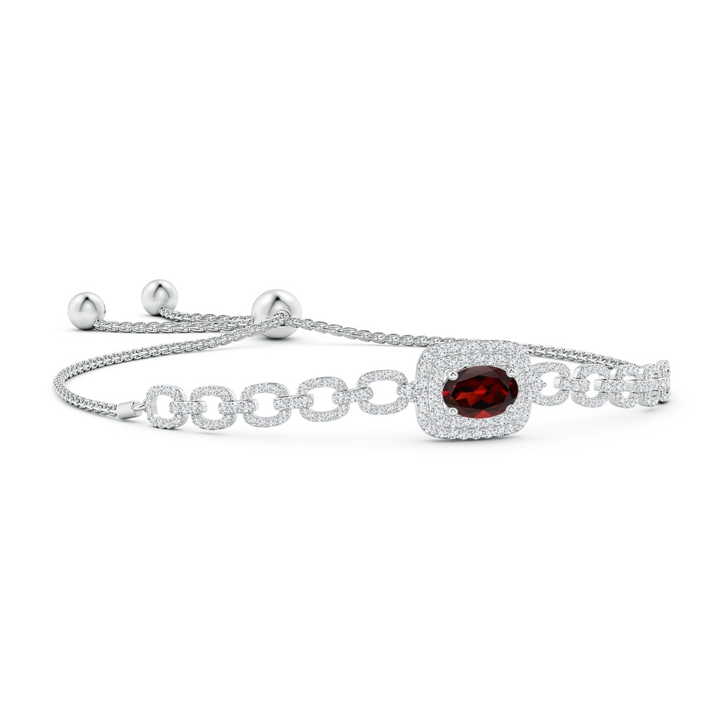 8x6mm AAA Oval Garnet and Diamond Chain Link Bolo Bracelet in White Gold