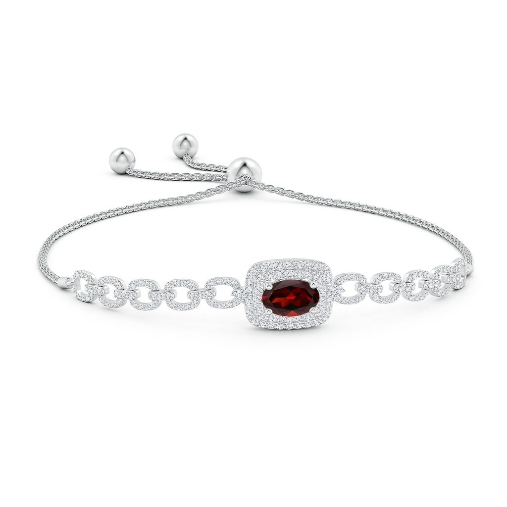 8x6mm AAA Oval Garnet and Diamond Chain Link Bolo Bracelet in White Gold Side-1