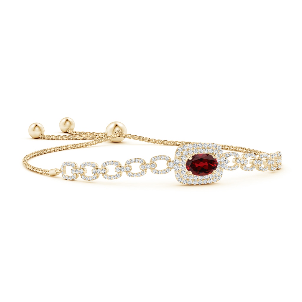 8x6mm AAAA Oval Garnet and Diamond Chain Link Bolo Bracelet in Yellow Gold