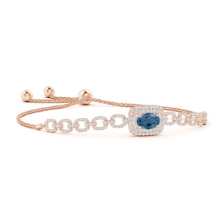 8x6mm A Oval London Blue Topaz and Diamond Chain Link Bolo Bracelet in Rose Gold