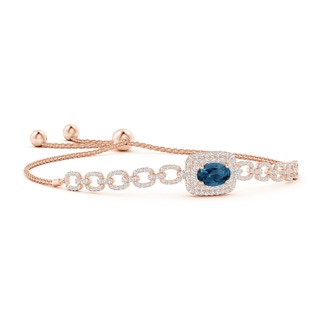 8x6mm AA Oval London Blue Topaz and Diamond Chain Link Bolo Bracelet in Rose Gold