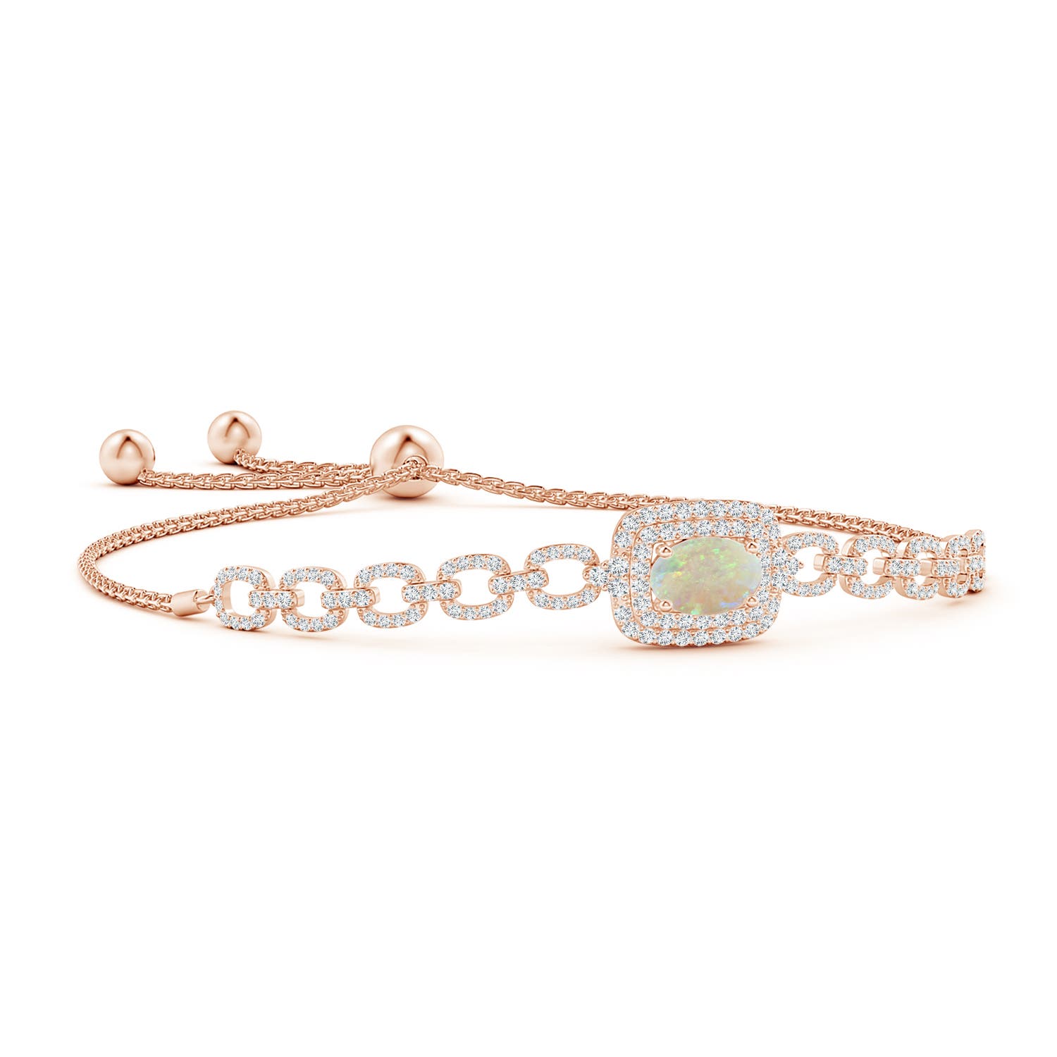 8x6mm AAA Ovaler Opal und Diamant Bolo-Armband mit Gliederkette in Roségold