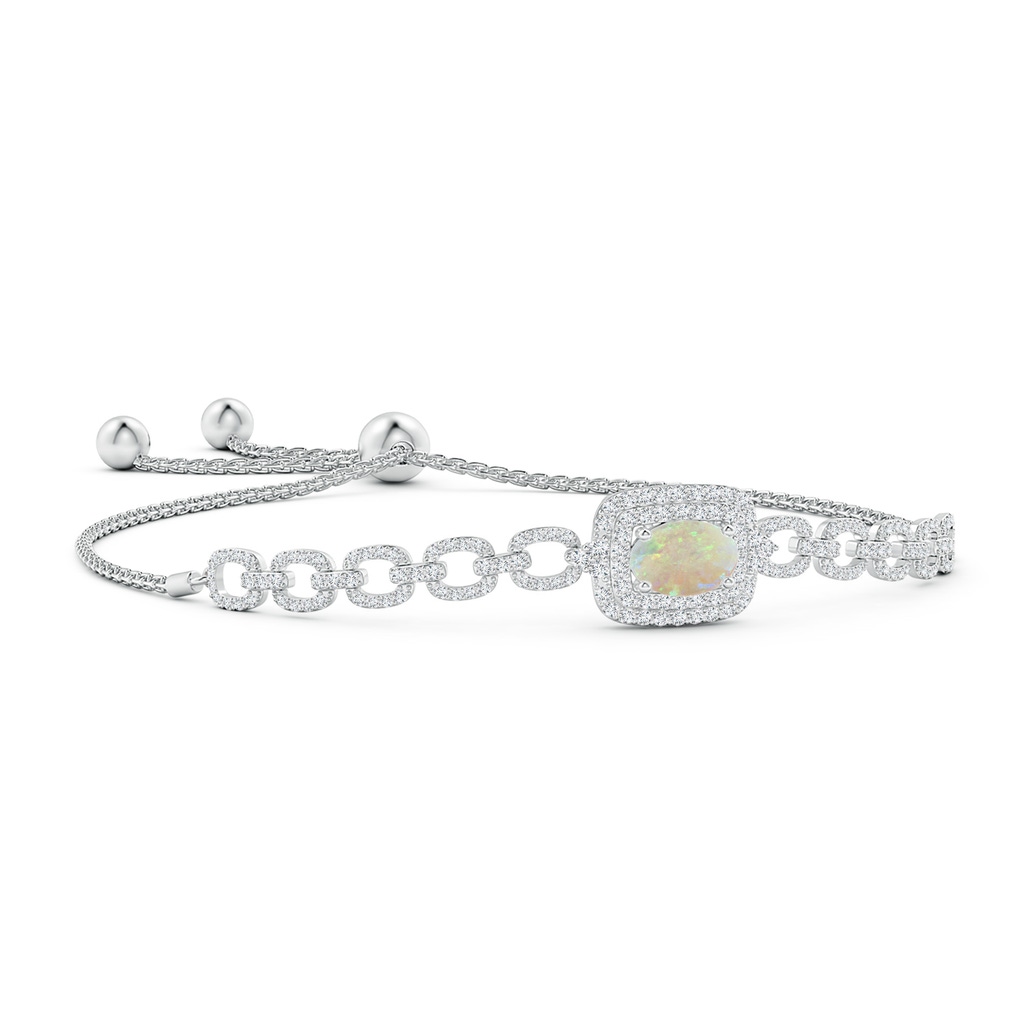 8x6mm AAA Oval Opal and Diamond Chain Link Bolo Bracelet in White Gold