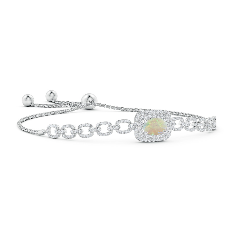 8x6mm AAA Oval Opal and Diamond Chain Link Bolo Bracelet in White Gold 