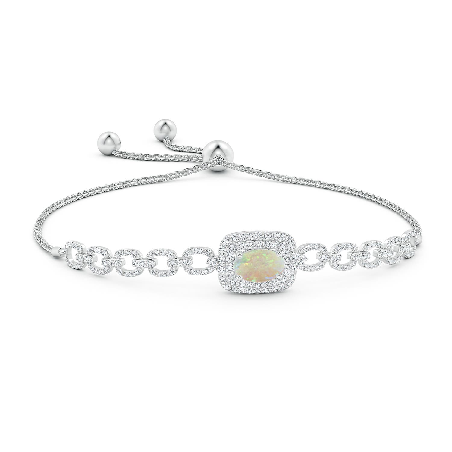 8x6mm AAA Oval Opal and Diamond Chain Link Bolo Bracelet in White Gold - side 1