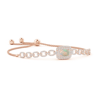 8x6mm AAAA Oval Opal and Diamond Chain Link Bolo Bracelet in Rose Gold