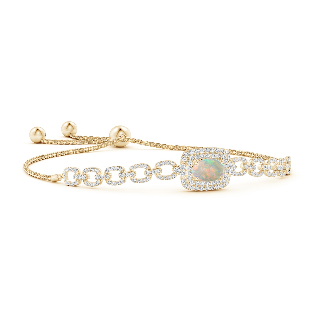 8x6mm AAAA Oval Opal and Diamond Chain Link Bolo Bracelet in Yellow Gold