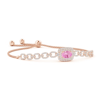 8x6mm A Oval Pink Sapphire and Diamond Chain Link Bolo Bracelet in Rose Gold