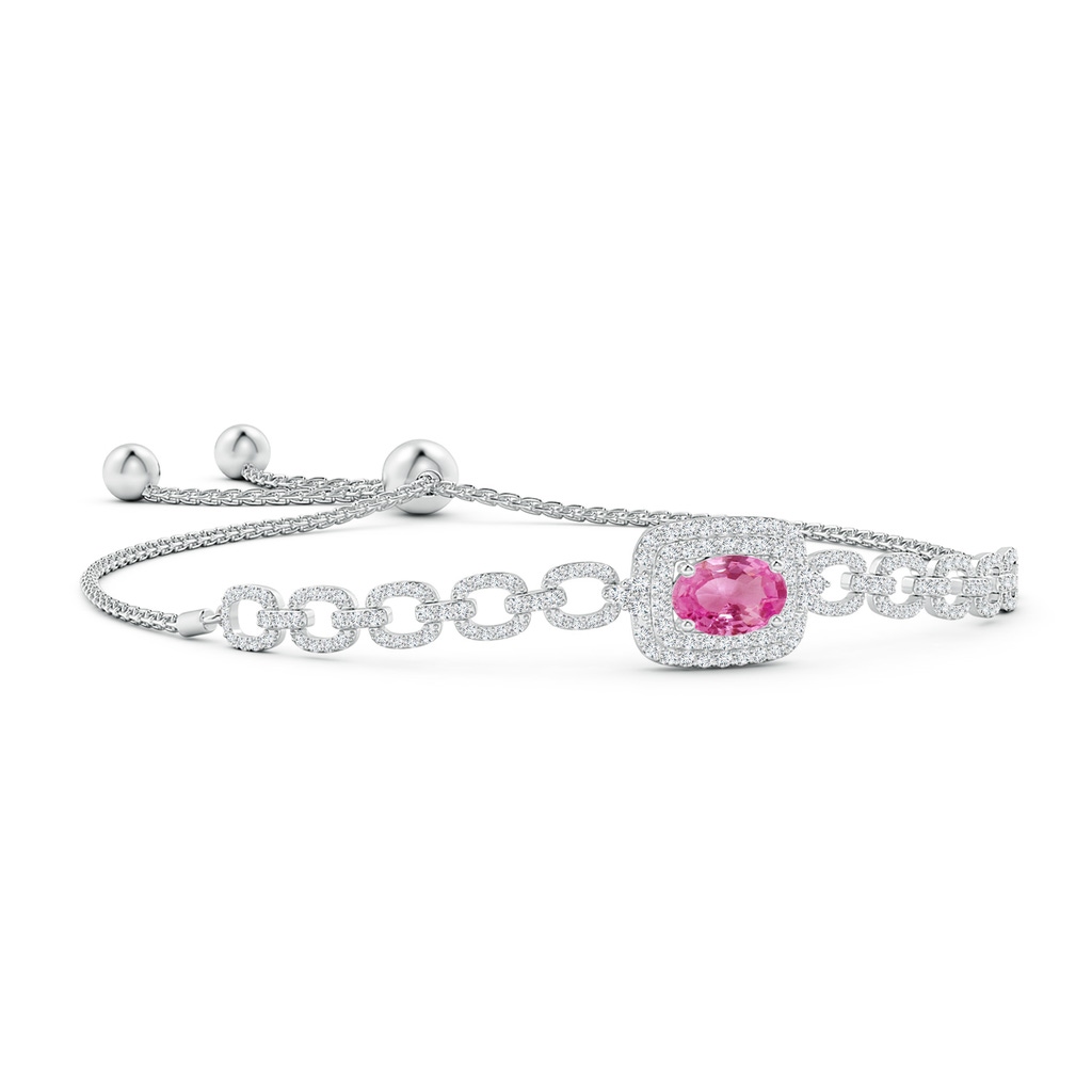 8x6mm AAA Oval Pink Sapphire and Diamond Chain Link Bolo Bracelet in White Gold