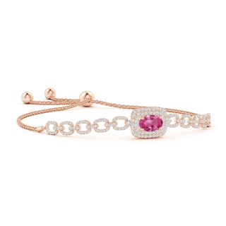 8x6mm AAAA Oval Pink Sapphire and Diamond Chain Link Bolo Bracelet in Rose Gold