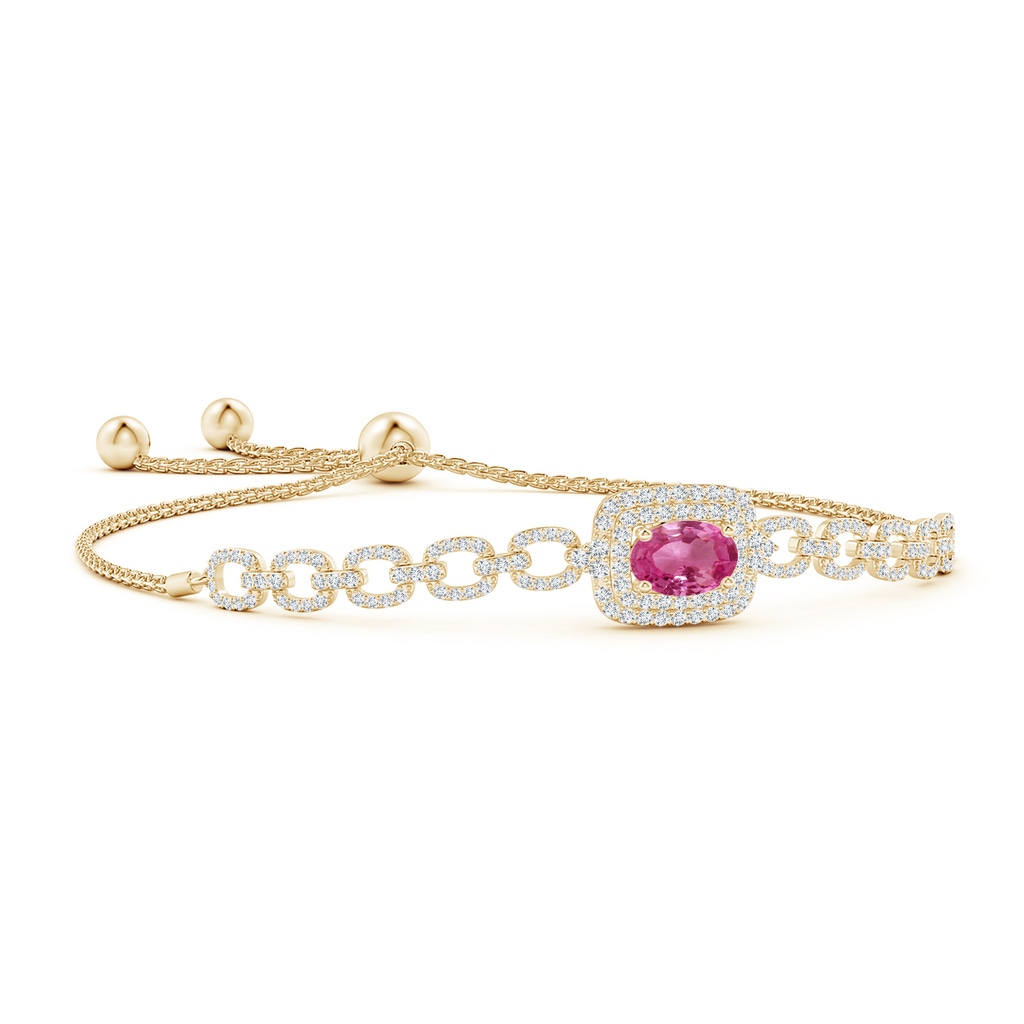 8x6mm AAAA Oval Pink Sapphire and Diamond Chain Link Bolo Bracelet in Yellow Gold