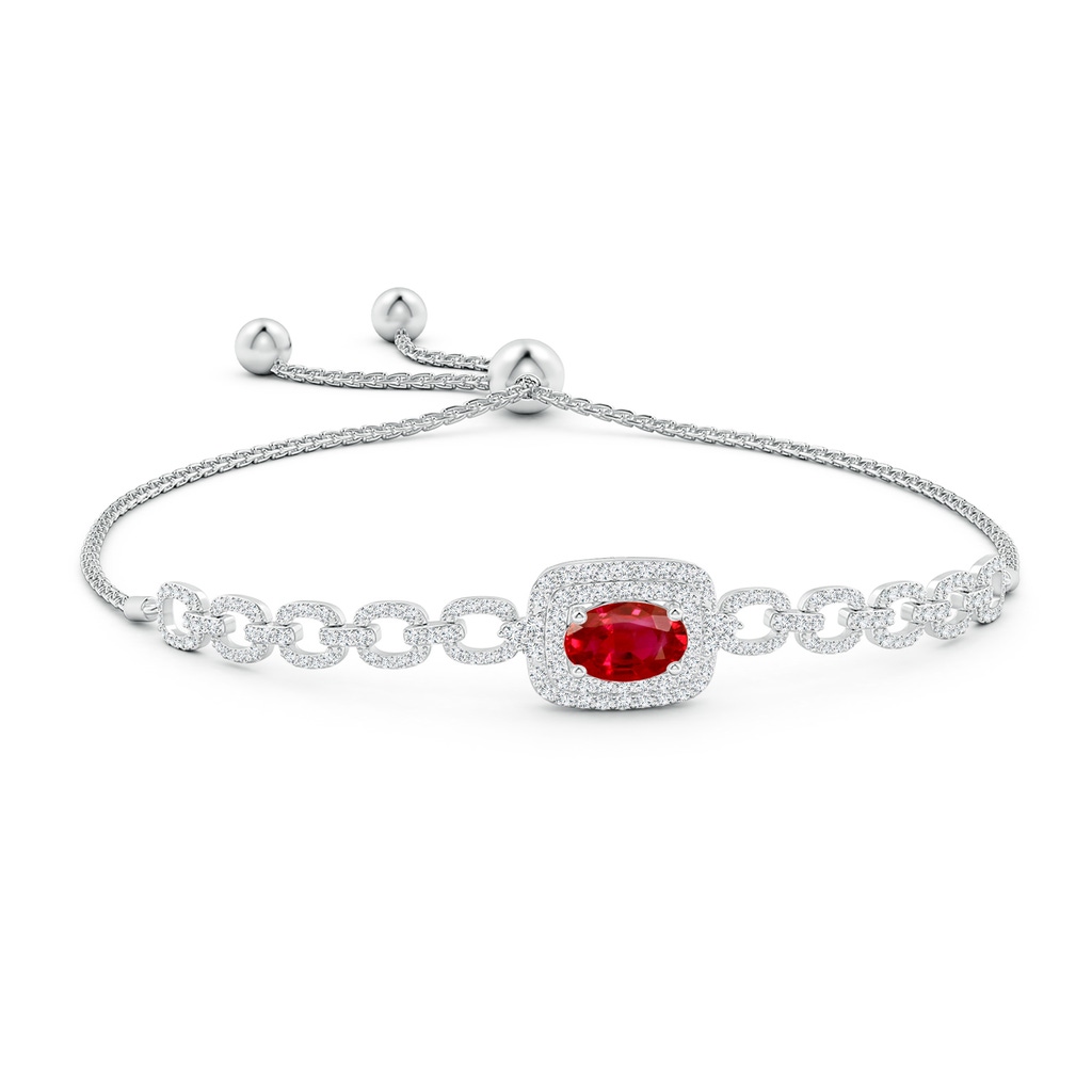 8x6mm AAA Oval Ruby and Diamond Chain Link Bolo Bracelet in White Gold Side-1