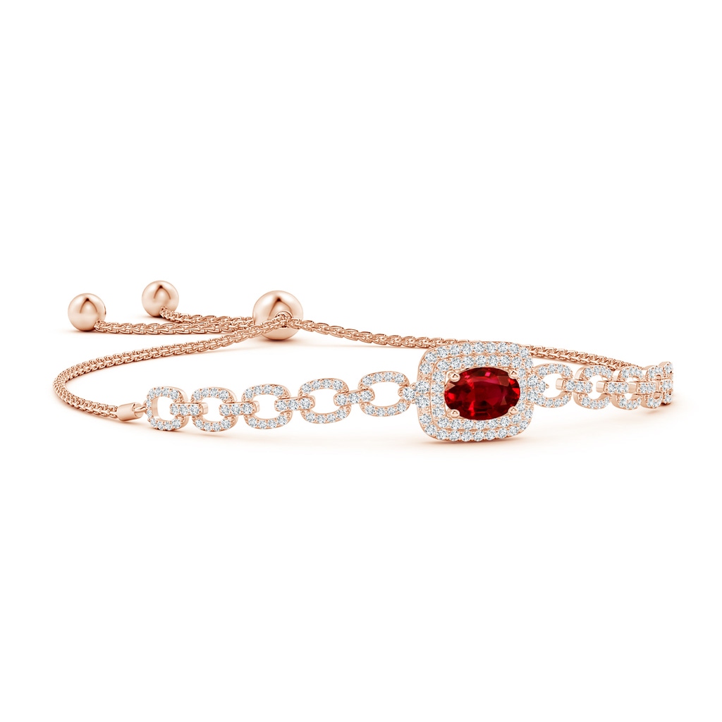 8x6mm Lab-Grown Oval Ruby and Diamond Chain Link Bolo Bracelet in Rose Gold