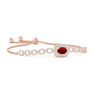 8x6mm AAAA Oval Ruby and Diamond Chain Link Bolo Bracelet in Rose Gold
