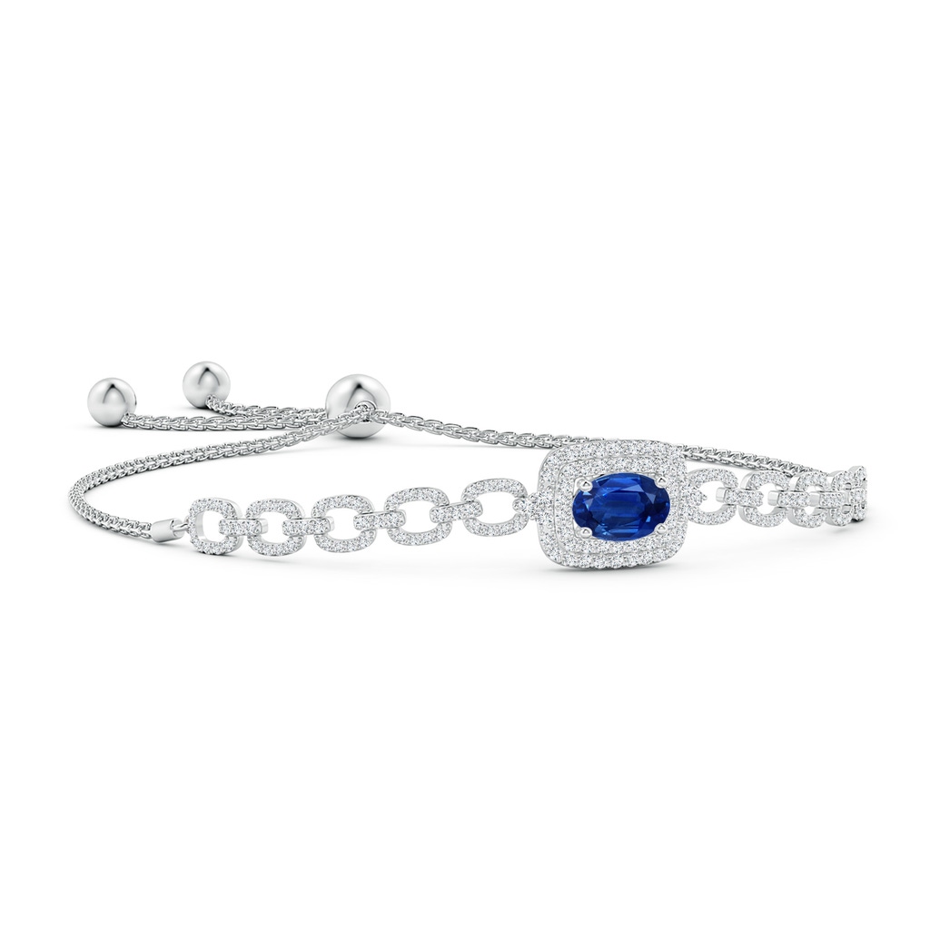 8x6mm AAA Oval Sapphire and Diamond Chain Link Bolo Bracelet in White Gold