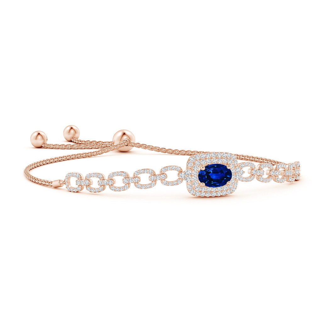 8x6mm Lab-Grown Oval Sapphire and Diamond Chain Link Bolo Bracelet in Rose Gold