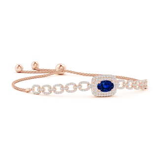 8x6mm AAAA Oval Sapphire and Diamond Chain Link Bolo Bracelet in Rose Gold