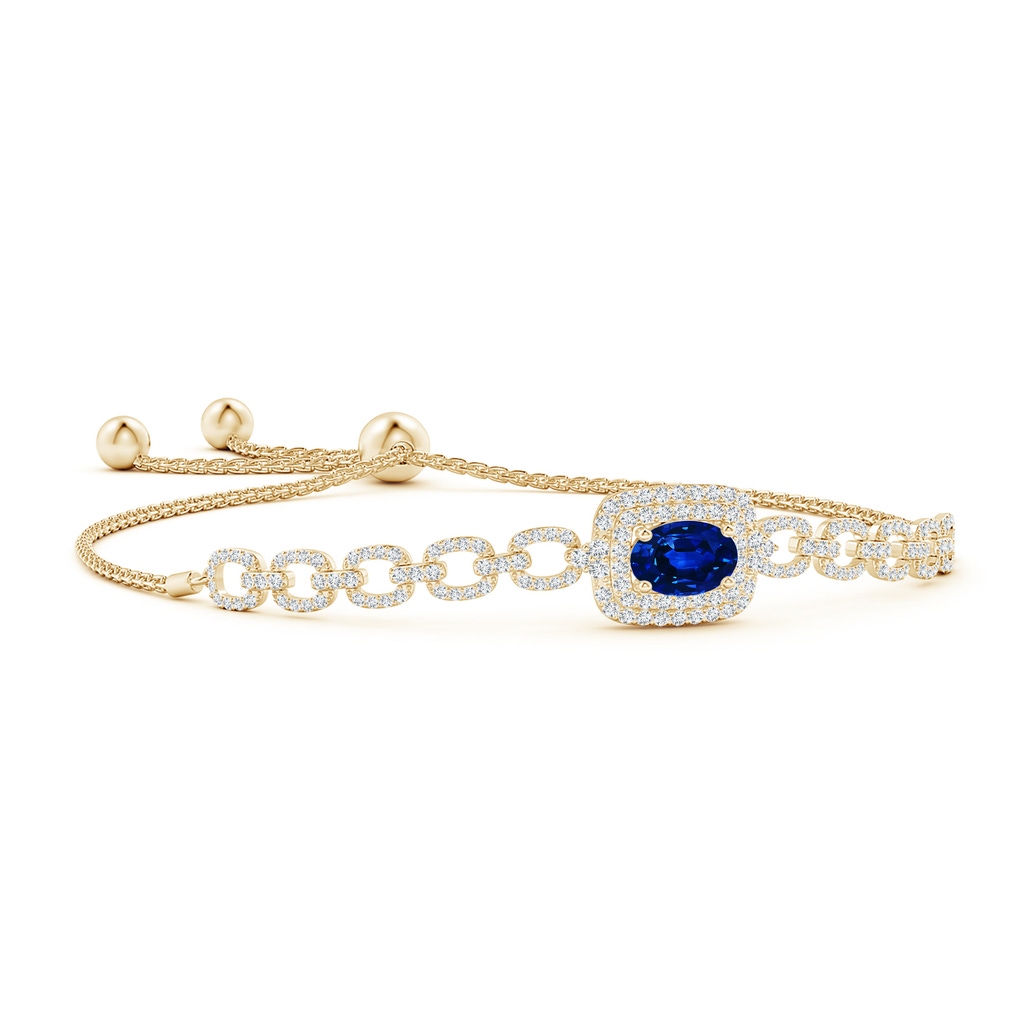 8x6mm AAAA Oval Sapphire and Diamond Chain Link Bolo Bracelet in Yellow Gold
