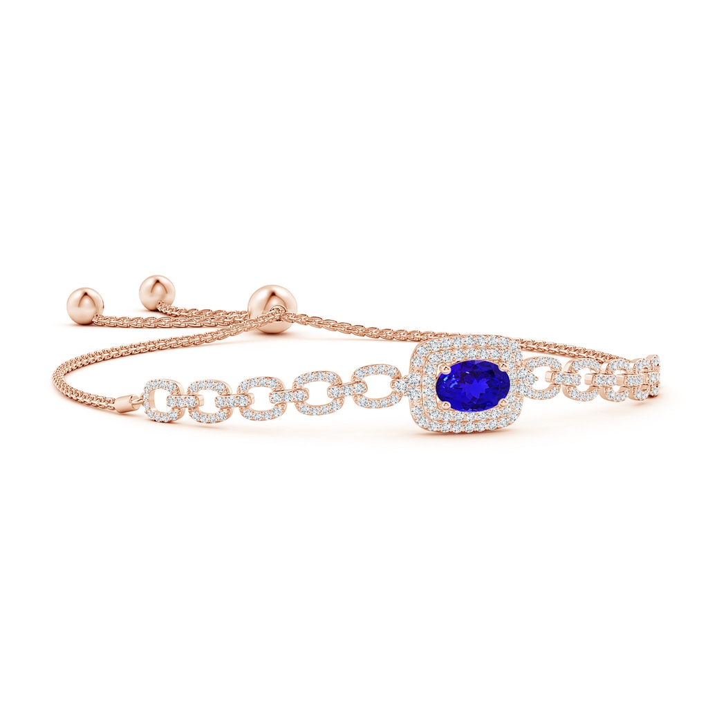 8x6mm AAAA Oval Tanzanite and Diamond Chain Link Bolo Bracelet in Rose Gold
